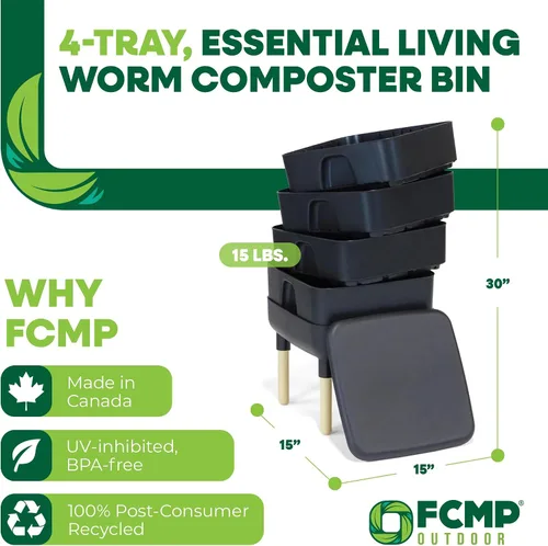Vista 4 de FCMP Outdoor - The Essential Living Composter, contenedor de 4 bandejas para vermicompostador, color negro