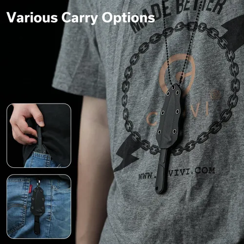 Vista 3 de CIVIVI Mini Elementum Cuchillo de hoja fija con una funda Kydex y una cadena para transporte de cuello EDC, pequeño cuchillo esqueletizado de espiga