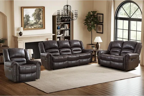 Vista 19 de EBELLO Silla reclinable manual de cuero sintético, silla reclinable individual clásica con cómodo apoyabrazos y respaldo, mueble para sala de estar