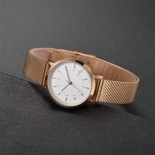 Vista 4 de Reloj de pulsera para mujer con correa de acero inoxidable, de cuarzo, a prueba de agua, Rose gold