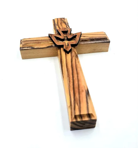 Vista 6 de Zuluf Cruz de paloma de madera de olivo de 4.7" colgante en la pared, Espíritu Santo, regalo religioso cristiano, decoración Tierra Santa CRS021
