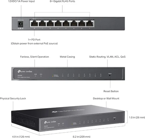 Vista 6 de TP-Link TL-SG2008 V3 8 puertos Gigabit Smart Managed Switch Omada SDN Integrado IPv6 Enrutamiento estático L2/L3/L4 QoS, IGMP y agregación
