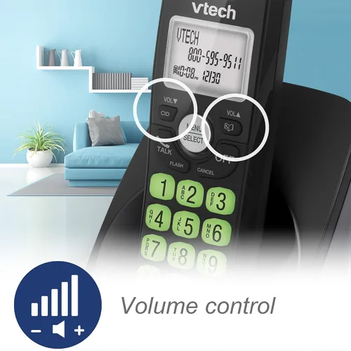 Vista 11 de VTech Teléfono inalámbrico de 2 teléfonos con DECT 6.0, altavoz dúplex completo, pantalla iluminada, teclado retroiluminado, identificación de Negro
