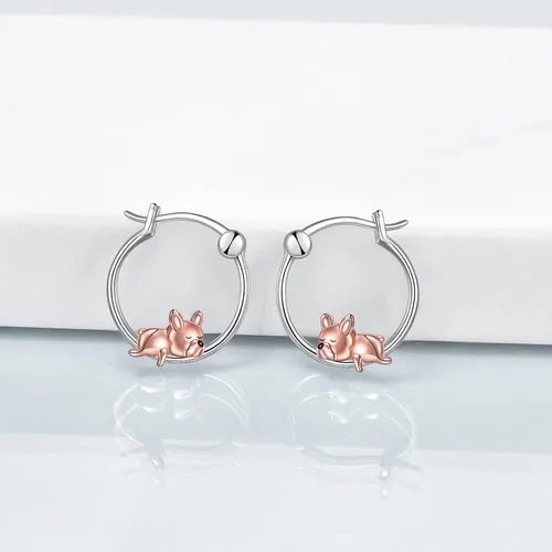 Vista 3 de VONALA Aretes de aro de plata de ley 925 con diseño de bulldog francés, vaca, sirena, zorro, calabaza, regalos para mujeres y niñas