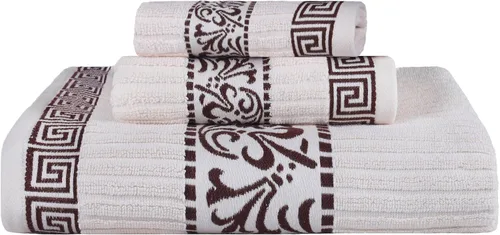 Vista 59 de Superior Juego de toallas de algodón 3 piezas, patrón griego decorativo, artículos esenciales para el hogar, toallas absorbentes, decoración
