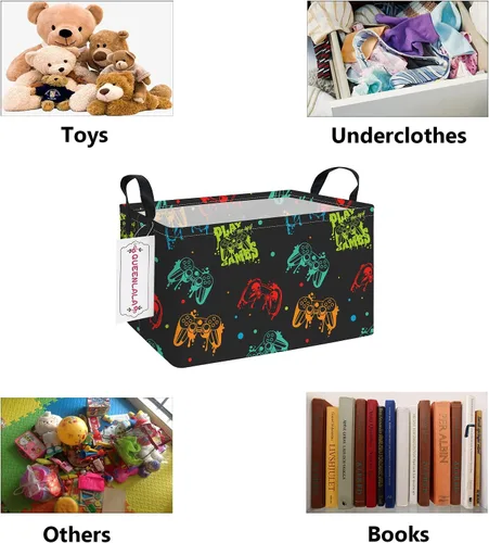 Vista 3 de QUEENLALA Cesta para la colada rectangular/Cesta para la ropa sucia plegable para habitación de niños, para organizar o almacenar, para juguetes