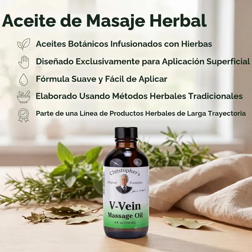 Vista 5 de Christopher's Original Formulas Aceite de masaje V-Vein, 4 fl oz Mezcla tópica de hierbas para el cuidado de la piel y el masaje