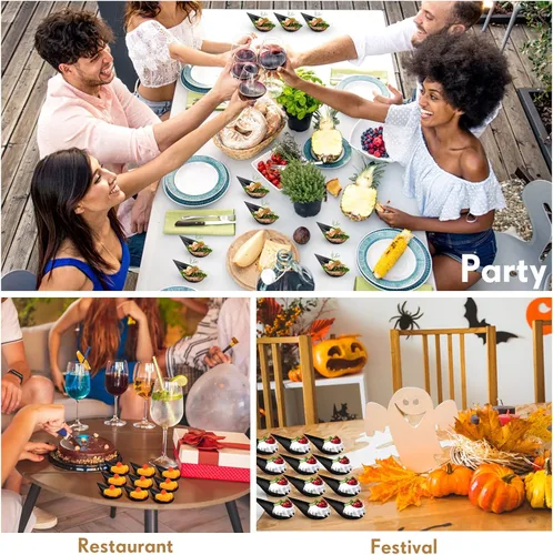 Vista 7 de Foaincore 500 cucharas de aperitivo de 4 pulgadas, mini platos de aperitivo de plástico, suministros de catering, cucharas de degustación Negro