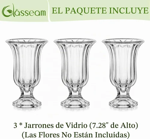 Vista 8 de Glasseam Jarrón de cristal con pedestal para flores, juego de 3 jarrones de compota de 7.5 pulgadas de alto, jarrones transparentes para centros