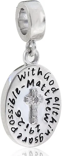 Vista 2 de Colgante de Cruz Plata de ley 925Bibble Encanto Christian Encanto Corazón mantener la fe Encanto para pandora pulsera