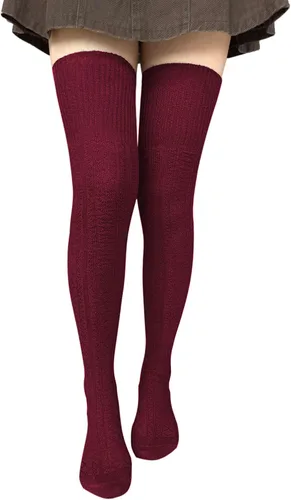 Vista 7 de Bestjybt Calcetines altos hasta el muslo para mujer de algodón con punto trenzado por encima de la rodilla, medias tipo bota, calentadores de Negro