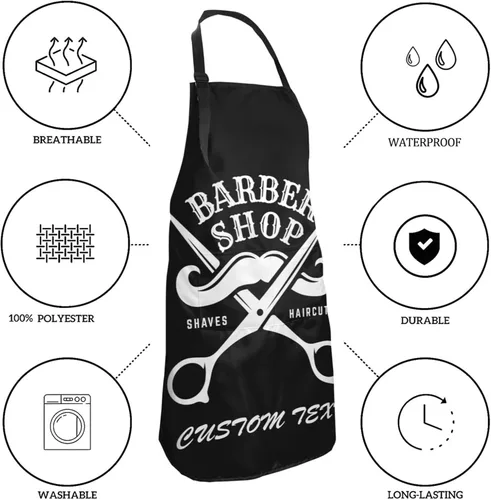 Vista 4 de Delantal de peluquería personalizado para hombres y mujeres, delantal de peluquería con texto personalizado con bolsillos, delantal ajustable