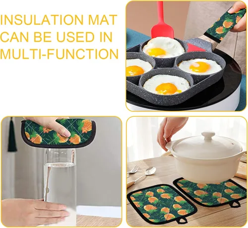 Vista 6 de UNICEU Juego de 4 manoplas de horno personalizadas y soportes para ollas, decoración de cocina, guantes protectores personalizados para hornear
