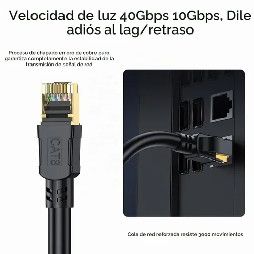 Vista 4 de Cable Ethernet Cat 8 de 50 pies, cable de conexión LAN de alta velocidad de 40 Gbps 2000 Mhz con conector RJ45 chapado en oro, cable de Internet