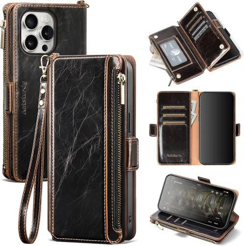 Vista 14 de Antsturdy Compatible con iPhone 15 Pro Max Funda Cartera para Mujeres【Bloqueo RFID】Funda de Teléfono Cruzada de Cuero PU con Cremallera y Correa