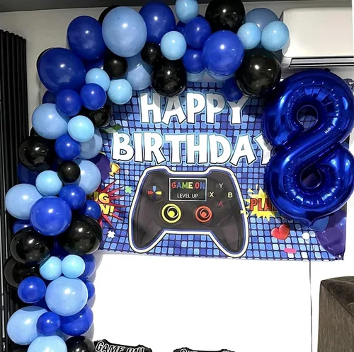 Vista 3 de Juego de Globos de Juego Azul y Negro, 60 Piezas, 12 Pulgadas de Azul Claro y Azul Oscuro para Decoraciones de Fiesta de Videojuego, Fiesta
