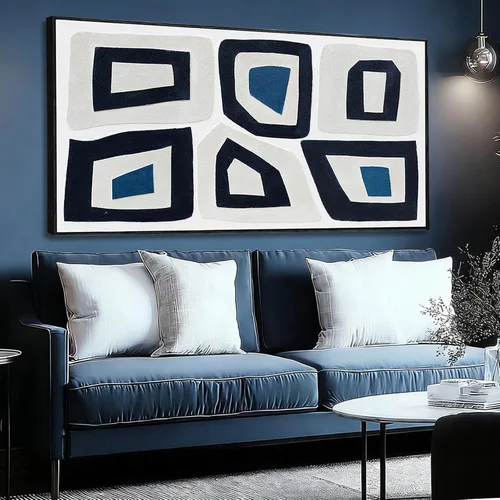 Vista 18 de Arte de pared blanco texturizado, arte abstracto gris, imágenes modernas enmarcadas grandes, pintura al óleo de paisaje ondulado, 24 x 48 pulgadas