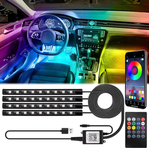 Vista 10 de BFXM Luces interiores de automóvil, tira de luces LED de 12 V con adaptador de encendedor de cigarrillos, aplicación y control remoto