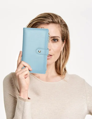 Vista 2 de YALUXE Billeteras con doble cremallera para mujer, cartera para teléfono celular, tarjetero de cuero vegano