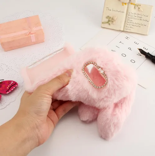 Vista 4 de Carcasa para Galaxy Note8, funda de conejo Note8, lindo juguete cálido hecho a mano con orejas de conejo, funda de felpa flexible y suave
