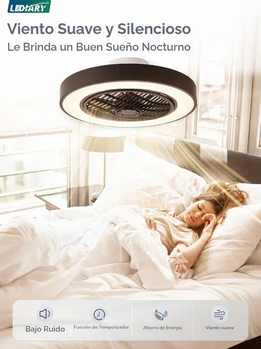 Vista 4 de LEDIARY Ventiladores de techo de perfil bajo de 20 pulgadas con luces, ventilador de techo sin aspas LED, ventilador de techo cerrado de montaje