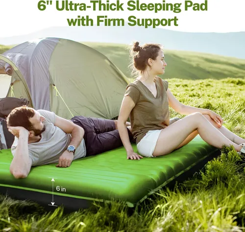 Vista 9 de OGERY Colchoneta de dormir para campamento, almohadilla de dormir reforzada extra gruesa de 6 pulgadas con almohadas y bomba de pie integrada Azul