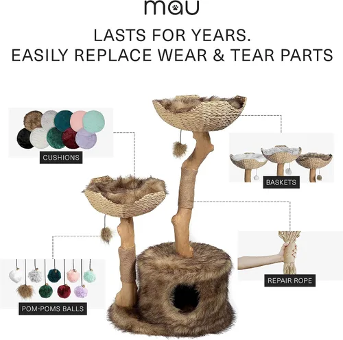 Vista 4 de Torre de Árbol para Gatos Moderna, Condominio de Lujo con Ramas Reales, Torre de Gatos de Madera, Árbol para Rascar Gatos, Condominio para Gatos