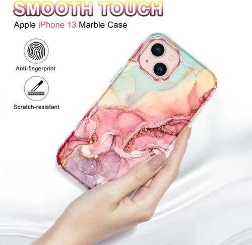 Vista 8 de CASEFIV Compatible con funda para iPhone 13, patrón de mármol 3 en 1, resistente a golpes y caídas, cuerpo completo, policarbonato duro y silicona