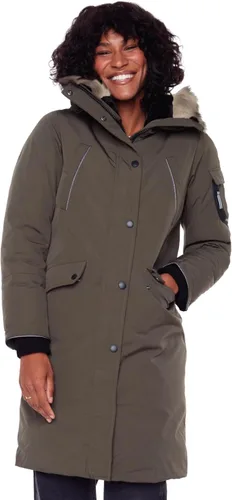 Vista 11 de ALPINE NORTH Laurentian - Chaqueta larga de plumón vegano para mujer con capucha de piel sintética