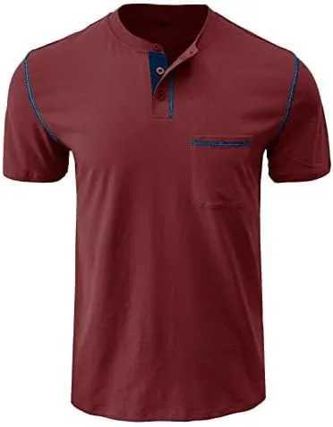 Vista 2 de M&F EVENMINE Mens Fashion Casual Front Placket Basic Short Sleeve Henley T-Shirts Button Cotton Pocket Tee