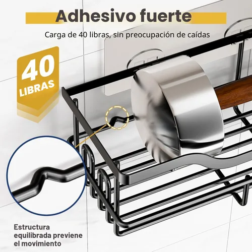Vista 4 de OMAIRA Paquete de 3 organizadores de ducha con soporte para jabón, adhesivo a prueba de óxido, sin taladros, carga resistente, organizador de ducha
