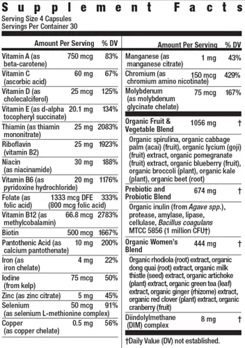 Vista 2 de Suplemento multivitamínico certificado Rainbow Light para mujer, suplemento multivitamínico, 120 cápsulas (el paquete puede variar)