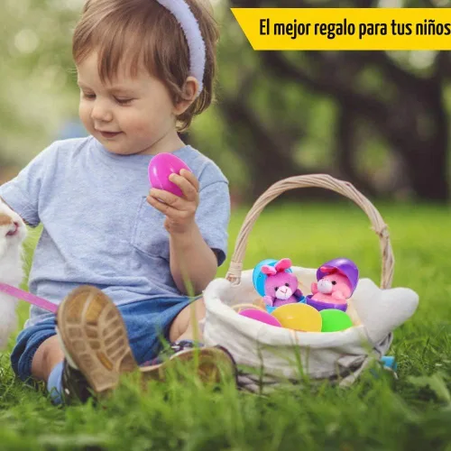 Vista 7 de Paquete de 18 huevos de Pascua rellenos con mini animales de peluche para niños, cesta de Pascua, búsqueda de huevos de Pascua, recuerdo de fiesta