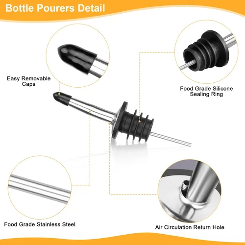 Vista 7 de 4 botellas de jugo y 10 vertedores, suministros de bar, botellas y recipientes de plástico para verter jugos y botellas de plástico para verter