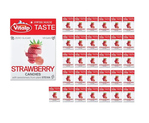 Vista 29 de Vitalp Sabor, Hecho en Suiza, Caramelo Sin Azúcar con Stevia, Vegano, Sabor a Cereza, Paquetes de 25g/0.88 Onzas, 16 Cajas