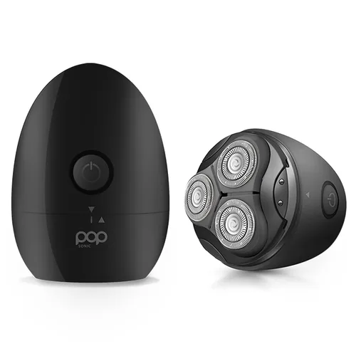 Vista 2 de Pop Sonic Moon Shaver (negro) - Afeitadoras faciales y corporales para hombres y mujeres - 3 cabezales giratorios flotantes con tapa extraíble