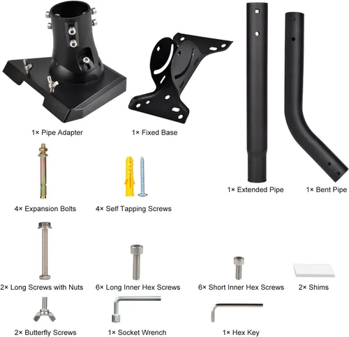 Vista 8 de Kit de montaje de poste de pared para plato Starlink Standard 4/4X/Gen 3, color negro Pole Mount with Adjustable Pipe Adapter for Starlink
