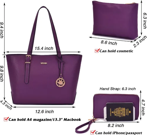 Vista 6 de Qiyuer - Bolsos para mujer, carteras, juegos de bolsos con asa superior, bolsos de hombro, bolso de mano, bolso de trabajo con cartera a juego, 3