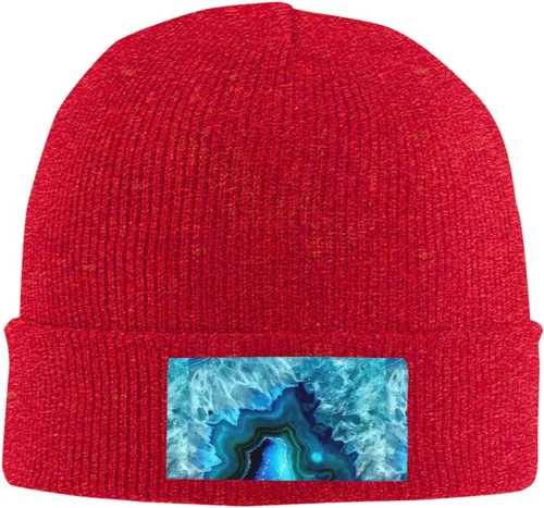 Vista 2 de JBYJBX Bright Aqua Blue Print Unisex Knitted Hat Daily Hat Birthday Theme Elasti Beanie Cap Outdoor Leisure