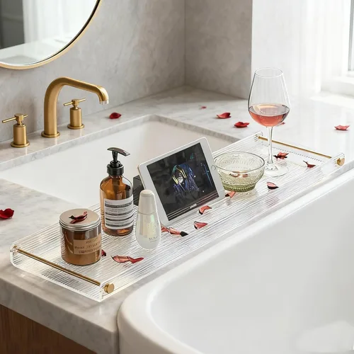 Vista 3 de NEWRAIN - Bandeja de bañera acrílica, mesa de baño de lujo, regalos únicos de inauguración de la casa, regalo de aniversario y boda para parejas