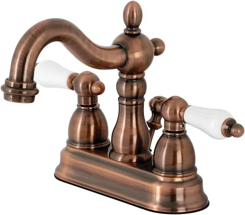 Vista 14 de Kingston Brass KB1607PL Heritage - Grifo de baño central de 4 pulgadas, latón cepillado Cobrizo cepillado