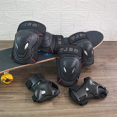 Vista 2 de JBM BMX Rodilleras y coderas con muñequeras, equipo protector. Conjunto para ciclismo, equitación, andar en bicicleta y varios deportes. Protección