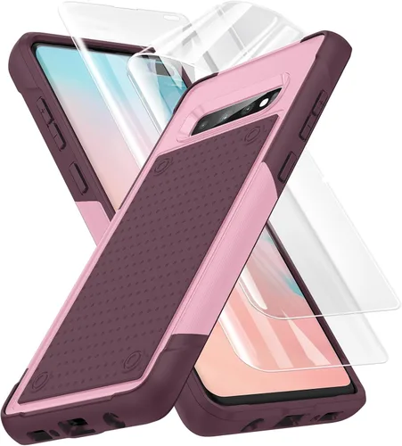 Vista 63 de Jeylly Funda para Samsung Galaxy S10 Plus S10+, ajuste delgado, doble capa, resistente, absorción de golpes, TPU con carcasa trasera de Negro