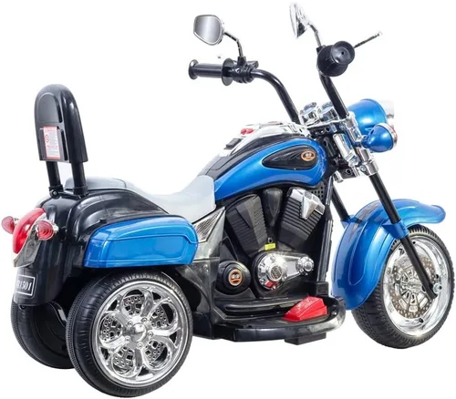 Vista 6 de Freddo Motocicleta de juguete, triciclo de motocicleta de 6 V con luces LED, bocinas hacia adelante/marcha atrás, 2 opciones de velocidad, juguetes