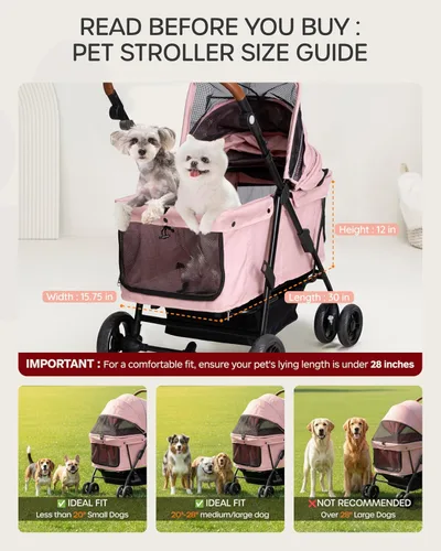 Vista 2 de Cochecito para perros grandes y medianos (20-132 libras), cochecito para mascotas para 2 perros pequeños, extra grande, resistente, plegable y Azul