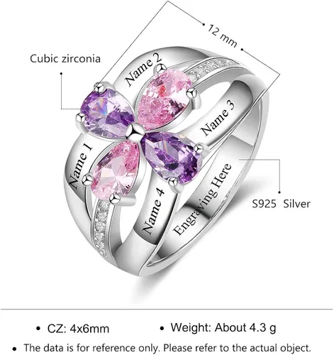 Vista 6 de Love Jewelry Anillo personalizado para madre, piedras de nacimiento de imitación grabadas, anillos de promesa familiar para mujer (9)