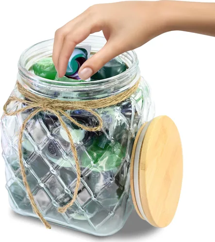 Vista 9 de TidyFriend - Recipiente transparente para lavandería, tarro de lavandería de vidrio con tapa para almacenar detergente, organizar cápsulas