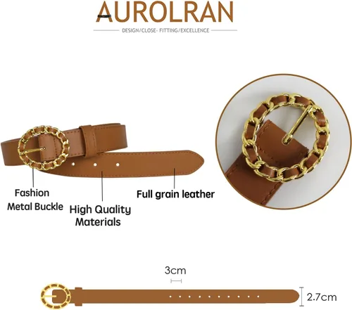 Vista 102 de Cinturón de cuero clásico con hebilla de metal para mujer con vestido de jeans