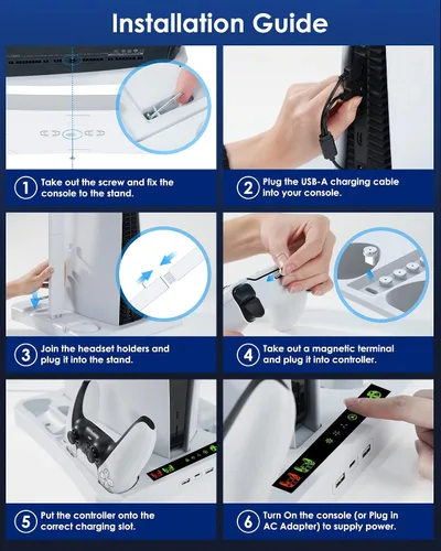 Vista 7 de HAPAW Charging Station for PS VR2 PS 5 with Cooling Fan & Accessories Organizer, PS5 PSVR 2 Controllers Charger Charging Dock, PS5 Console Cooling