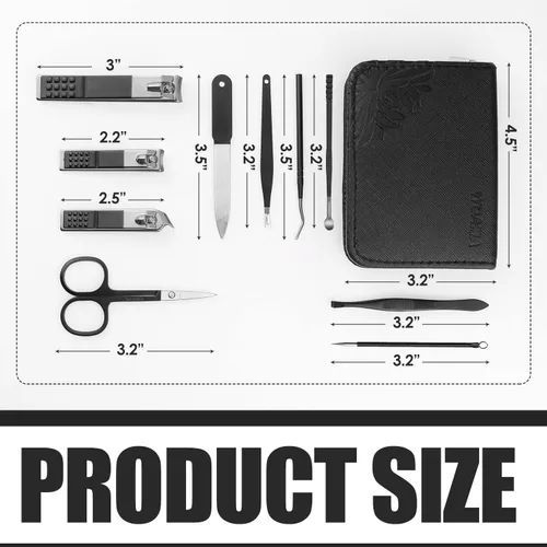 Vista 5 de WOAMA Juego de manicura - Kit de pedicura 10 en 1 con bolsa negra, kit de manicura para mujeres y hombres